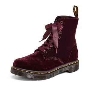 Burgundy velvet Doc Marten boots